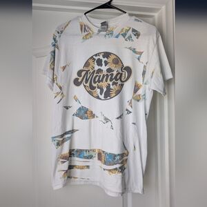 Gildan White 'Mama' Graphic Tee With Sunflower And Cow Print Accents
